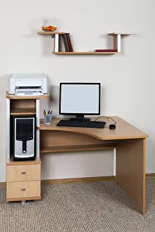Office Work Setup Prints: Computer and printer on the desk in the office