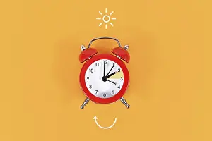 Time Management Ideas Prints: Concept for explaining summer daylight saving time with clock and arrow