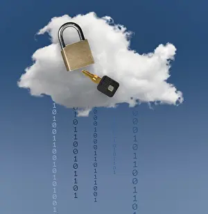 Symbolic Picture Of Security Prints: Concept image for cloud computing and online applications with a brass lock showing security problems