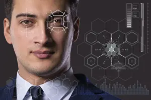 Artificial Intelligence Eyes Prints: Concept of sensor implanted into human eye