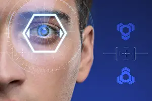 Artificial Intelligence Eyes Prints: Concept of sensor implanted into human eye