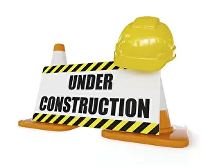 Safety Helmet Studio Shot Prints: Under construction concept background