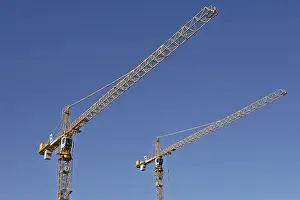 Prints of Two construction cranes Crane Prints: Two Construction Cranes Print