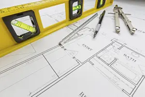Home Construction Process Prints: Construction level, engineer pencil
