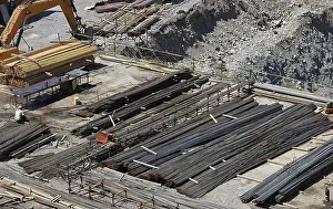 Images Dated 19th June 2024: Construction Site Print with Building Materials and Steel Rods