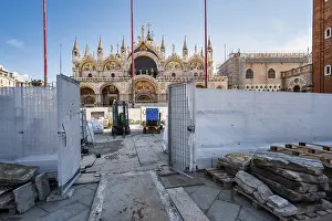 Church Building In Italy Prints: Construction site in front of St Mark's Basilica