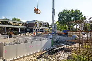 German Town Hall Architecture Prints: Construction site, start of structural work