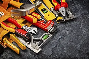 Black Background Image Prints: Construction Tools On Black Background