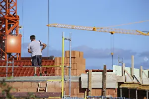 Bricklayer Detail Prints: Construction worker (bricklayer) on the building site (Mutterstadt development area)