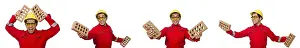 White Studio Environment Prints: Construction worker with clay bricks on white