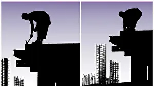 Safety Helmet Prints: Construction workers put formwork and armature