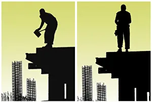 Safety Helmet Prints: Construction workers put formwork and armature