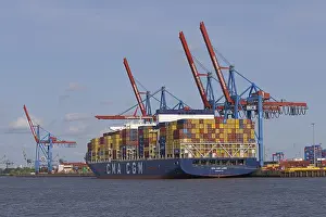 Prints of Container ship, Burchardkai container terminal, Elbe, Hamburg, Germany Hamburg Prints: Container Ship at Burchardkai Container Terminal Print