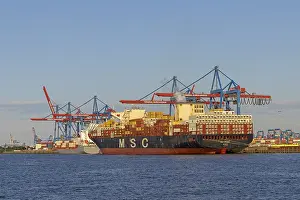 Prints of Container ships, Burchardkai container terminal, port, Hamburg, Germany Hamburg Prints: Container Ship at Burchardkai Container Terminal Print, Hamburg, Germany