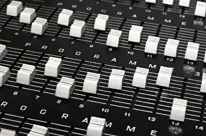 Deserted Studio Shot Prints: Control panel in a audio recording studio