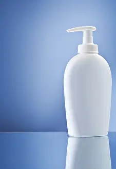 Cleanliness And Hygiene Products Prints: Copy space bottle on blue