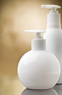 Close Up View Prints: Copyspace view on two white round bottles