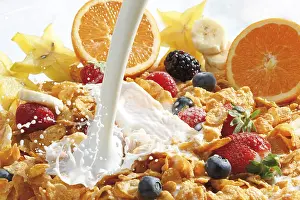 Cornflakes With Milk Prints: Cornflakes with milk and fruit