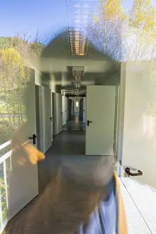 Refugee Accommodation Germany Prints: Corridor view with doors and windows