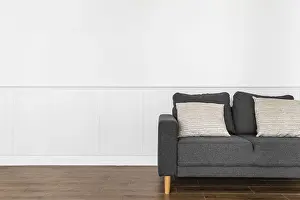 Deserted Building Interior Prints: Couch with pillows interior design