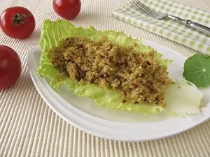 Mediterranean Cuisine Inspiration Prints: Couscous on a lettuce leaf