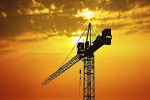Red Sunset Sky Prints: Crane at sunset