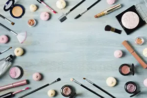 Colorful Stationery Prints: Creative arrangement cosmetics colored surface