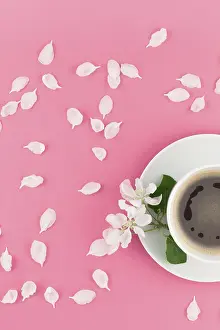 Coffee Cup Still Life Prints: Creative flat lay concept top view of coffee cup