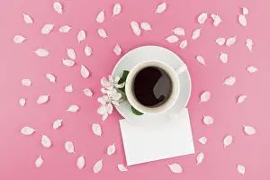 Flat Lay Coffee Cup Prints: Creative flat lay concept top view of coffee cup