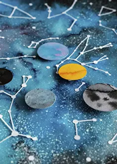 Plain Colored Background Design Prints: Creative paper planets composition 3