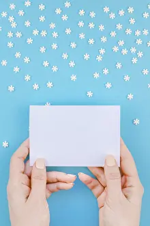 Pastel Blue Background Prints: Creative Top view flat lay winter frame
