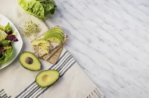 Business Attire Man Prints: Crisp bread with avocado table