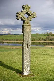 Prints of Cross in St. Mary's Augustinian Priory, Augustinian Monastery St. Mary, Devenish Island, Lough Erne, Fermanagh County, Northern Ireland, Great Britain Cross in St Fermanagh Prints: Devenish Island Cross Print, Northern Ireland