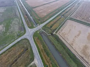 View From Above Prints: Crossroads paved roads through the fields