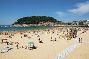 Basque Country Coast Prints: Crowded beach with people in August