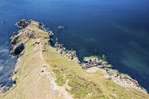 Top Down View Of Coastline Prints: Cudden Point Cliffs from a drone