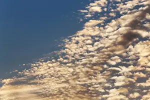 Blue Evening Atmosphere Prints: Cumulus clouds, source clouds, cumulus clouds in evening sky