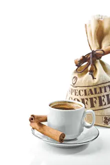 Espresso Cup Prints: Cup and bag of coffee