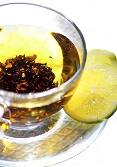 Empty Tableware Prints: Cup of tea with lemon and mint