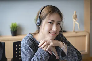Customer Service Representative Prints: Customer service representative with a headset and work at home