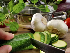 Kitchen Utensil Images Prints: Cut courgette