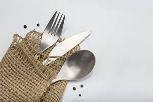 White Table Setting Prints: Cutlery on white table. Minimal designed fork