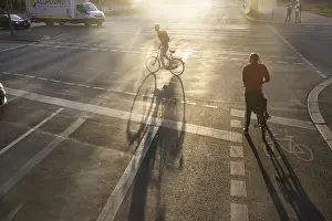 Bicycle Lane Germany Prints: Cycle path against the light. Marking on the road