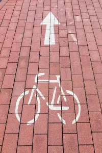 Cycle Path Markings Prints: Cycle path marking on a pavement