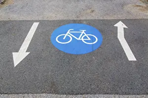 Bicycle Lane Markings Prints: Cycle path marking on a pavement