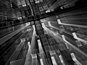 Virtual Reality Concept Art Prints: Dark blue technology background - abstract computer-generated image