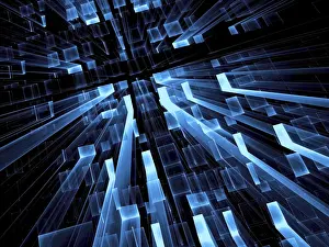 Virtual Reality Concept Image Prints: Dark blue technology background - abstract computer-generated image