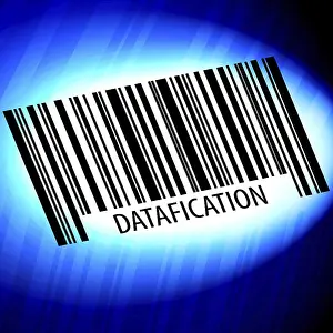 Plain Blue Background Image Prints: Datafication, barcode with blue Background