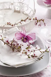 Ornate Gift Presentation Prints: Decorated table in white with small present for the guests