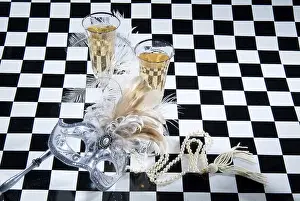 Empty Studio Environment Photos Prints: Decorative elements on a checkered studio background